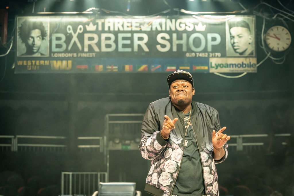 Demmy Ladipo in Barber Shop Chronicles. Photo by Marc Brenner
