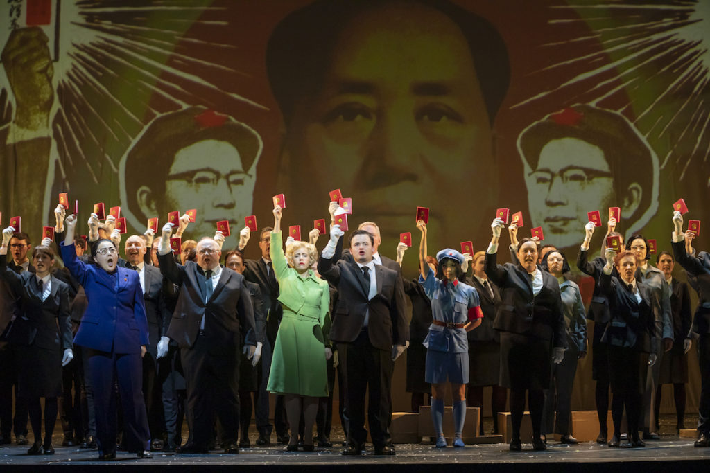 Hye-Youn Lee (Madame Mao), Julia Sporsén (Pat Nixon) and The Chorus of Nixon in China. Scottish Opera 2020. Credit James Glossop.
