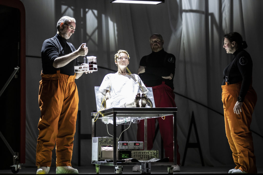 Stephen Gadd, Jennifer France, Mark Le Brocq and Jeni Bern in Anthropocene. Photo James Glossop.