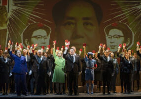 Hye-Youn Lee (Madame Mao), Julia Sporsén (Pat Nixon) and The Chorus of Nixon in China. Scottish Opera 2020. Credit James Glossop.
